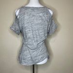 ZARA Trafaluc S Gray Floral "ME IS ALL YOU NEED" Distressed Cold Shoulder Top Sm Photo 4