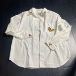 Karen Scott Cotton Rich White Shirt with Football Cheerleader Embroidery Medium Photo 0