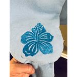 Pink Palm Puff Blue Embroidered Palm Tree Hibiscus Hoodie Sweatshirt Size S Photo 2