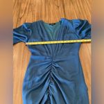 Beulah  blue Ruched v Neck 3/4 Sleeve bodycon knee mini cocktail Dress s Photo 9