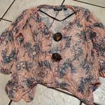 Nina Leonard  Sz M Peach and Blue Sheer Floral Blouse Photo 0