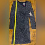 Vince Camuto NWT Women’s 6 Asymmetric V Neck Rushed Short Dress Navy Sparkle Photo 7