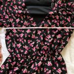 EXPRESS Black Floral Romper V-Neck Surplice ruffle hem, long sleeve size XS Photo 3