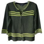 Ming Wang  Zip Front Cardigan Jacket Black Green Trim Knit 3/4 Sleeve Petite M Photo 0