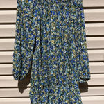 Mango   MNG Tapestry Long Sleeve Mini Dress‎ Floral Flowers Blue Yellow Size 2 Photo 0