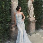 Mac Duggal  79264 Blue Embroidered Applique Feathered One Shoulder Trumpet Gown Photo 2
