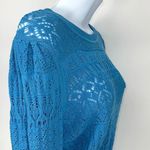 Intermix  Womens 100% Cotton Crew‎ Neck Pullover Crochet Sweater Blue Petite Photo 3