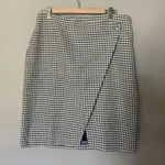 Nicole Miller EVIE HOUNDSTOOTH FAUX WRAP ASYMMETRICAL SKIRT Size 14‎ Black White Tweed Preppy Photo 1
