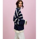 Topshop Navy & White Turtleneck Sweater Oversized Wide Sleeves Women’s size XS Photo 13