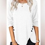Women's Long Sleeve Blouse Tunic Crew Neck Button Side T Photo 0
