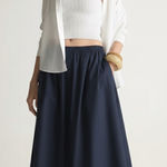 Quince NWT  Elegant 100% Organic Cotton Navy Blue Women's Maxi A Line Skirt Sz L Photo 0