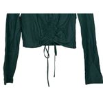 ZARA  Ruched Cropped Tie Front Long Sleeve Collared Semi Sheer Top Blouse S Green Photo 3