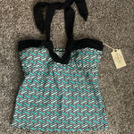 st. john's bay St. John bay NWT sz 8 Black Blue Geometric Tankini v neck halter swim Top Photo 0