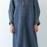 ZARA Dress oversize midi denim jeans long sleeve collar casual Photo 3