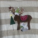 Christopher & Banks  size small Christmas sweater cute stripe tan white granny Photo 3
