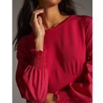 Anthropologie  Womens Structured Long Sleeve Top Blouse XXS Hot Pink Smocked Cuff Photo 2