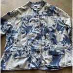 Chico's Floral Bleach Holland Denim Jacket Sz 3 Blue Button Up Mandarin Collar Photo 5