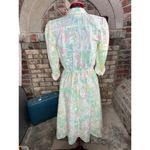 shirt dress pastel puff sleeve shoulder pads cotagecore pink green yellow Size 8 Photo 3