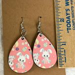 Handmade Easter Bunny Pink Teardrop Dangle Pierced Earrings Photo 2