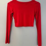 Women's Small Red Basic Solid Stretchable Scoop Neck Long Sleeve Crop Top Photo 1