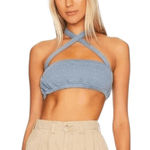 We Wore What Blue Halter Crop Top Size XS NWT Tie Neck Halter Top Photo 0