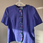 Leslie Fay Vintage  80s 90s Grannycore Retro Purple  Floral Trim Button Up - 8P Photo 0