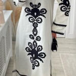 J.Marie White Cotton Kaftan Black Embroidery Dress XS Photo 0