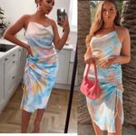 ZARA  pastel tie dye satin rainbow ruched ruched midi dress‎ blogger size XS Photo 1