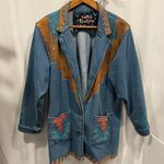 Vintage funky 80’s hand painted jeweled oversized southwestern boho denim blazer Tan Size L Photo 8
