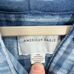 American Eagle Outfitters Womens Plaid Cropped Hoodie Shirt XXS Blue Distressed Photo 2