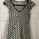 Max Studio  Y2K Cap Sleeve V Neck Blue and Cream Patterned Tunic‎ Top Size Small Photo 0