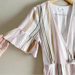 Privacy Please May Mini Wrap Dress in Multi Stripe Pink & Tan, Size Medium Photo 5