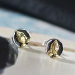 925 Silver Plated Praying Hands Stud Earrings for Men Women,Punk Hip Hop Earrings Photo 3