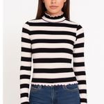 Juicy Couture Black White Pink Stripe Lettuce Hem Mock Neck Top L Size L Photo 0