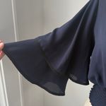 Likely  Navy Women's Blouse Size Medium Flowly 3/4 Sleeves Dressy Smocked Top Photo 3