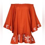 JUAN DE DIOS‎ Mexico Lindo Linen Mini Dress Embroidered SIZE XS Terracotta Orange Photo 1