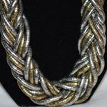 Source Unknown Boho 1990's Silver/Gold Tone Metal Beaded Braid Chunky Necklace/ Hoop Earrings Photo 1