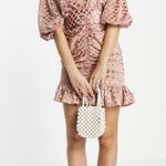 ASOS DESIGN velvet flocked spot mini dress with puff sleeve and belt pink Sz 4 Photo 0