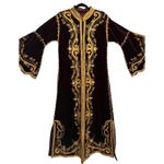 Vintage Moroccan Brown Velvet Kaftan with Gold Embroidery Robe medium Photo 6