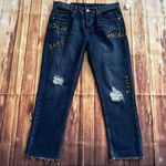 Kendall + Kylie  Women Embroidered Distressed Cropped Boyfriend Blue Jeans Sz 28 Photo 0
