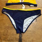 Cupshe standard swimsuit bottoms navy blue and yellow color block Large Photo 4