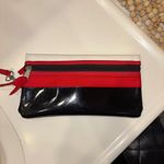 RED AND BLACK AND WHITE CLUTCH/WRISTLET SILVER HARDWARE BLACK PATENT LEATHER Photo 8
