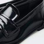 ZARA NWT black Rounded toe. FAUX PATENT LEATHER PENNY LOAFERS size 7.5 Photo 11