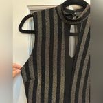 Privy  Striped Metallic Black and Gold Sleeveless Mesh Bodysuit Size Large L Photo 1