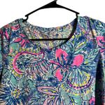 Lilly Pulitzer  Womens Short Sleeve Tunic Top Blue Pink Floral Cotton Size Medium Photo 1