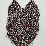 Bar III Leopard Print High Cut Deep V Neck One Piece Swimsuit Black/Tan Size XS Photo 0
