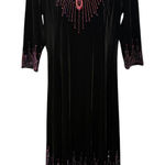 Black‎ Velvet Maxi Dress Pink Rhinestone Beaded Elegant Formal Long Sleeve M VTG Black Size M Photo 0