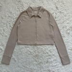 Madewell MWL Brushed Rib Cropped Cardigan Sweater Polo Collar Long Sleeve Sz S Photo 4