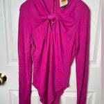 Farm Rio Pink Long Sleeve Knot Twist Key Hole Neck Zip Up Bodysuit M Photo 1