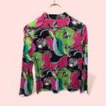 Talbots Cute pinky avocado abstract floral flowy mandarin collar top  boho coast Photo 3